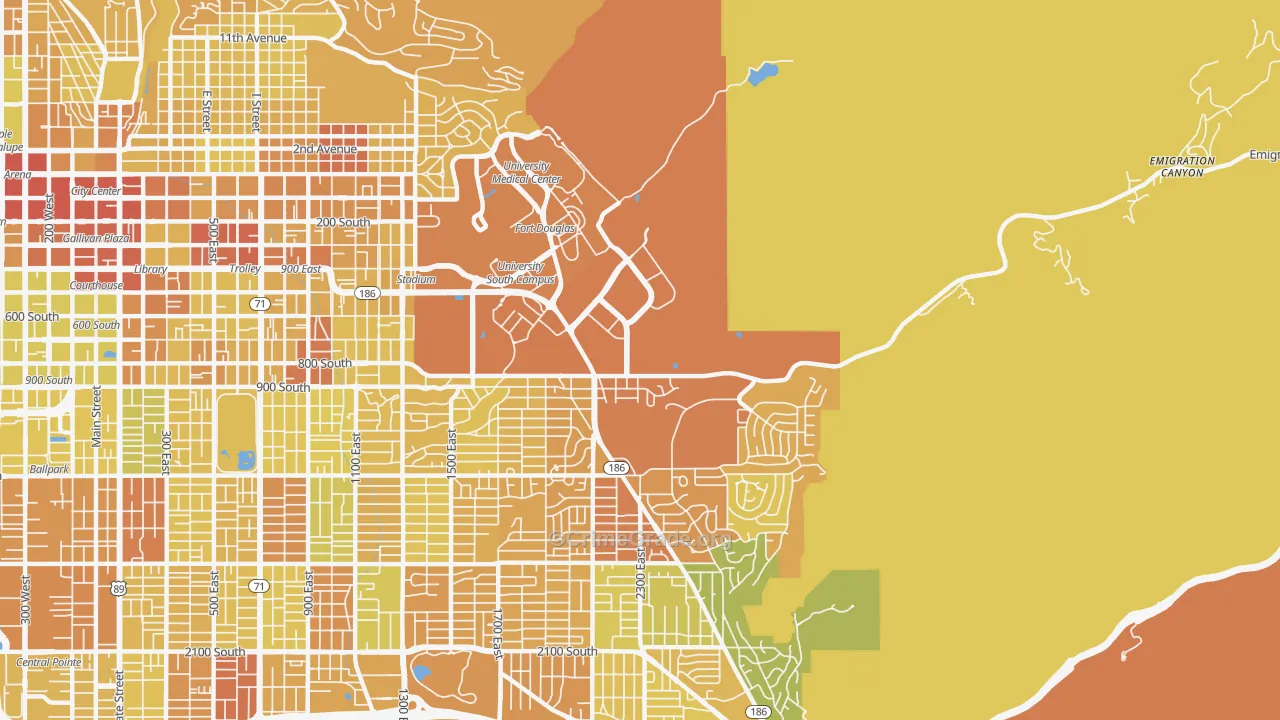 East Bench, Salt Lake City, UT Map of Vehicle Theft Rates