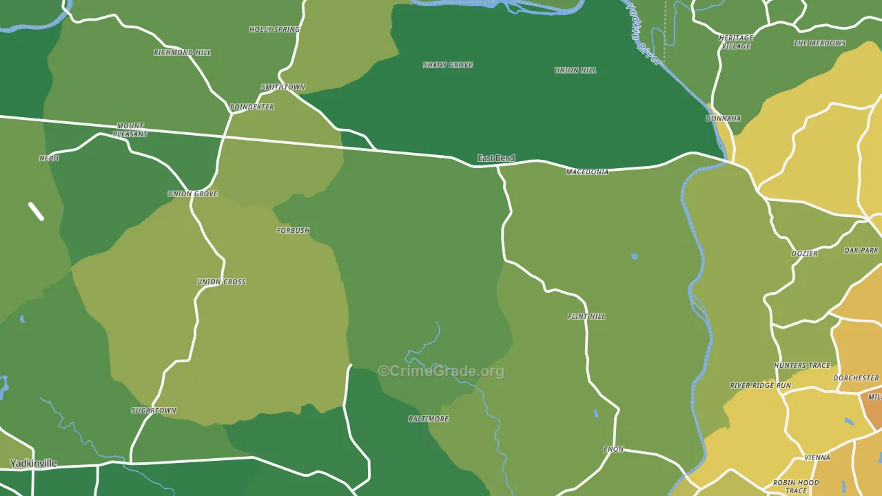 East Bend, NC Map of Vehicle Theft Rates