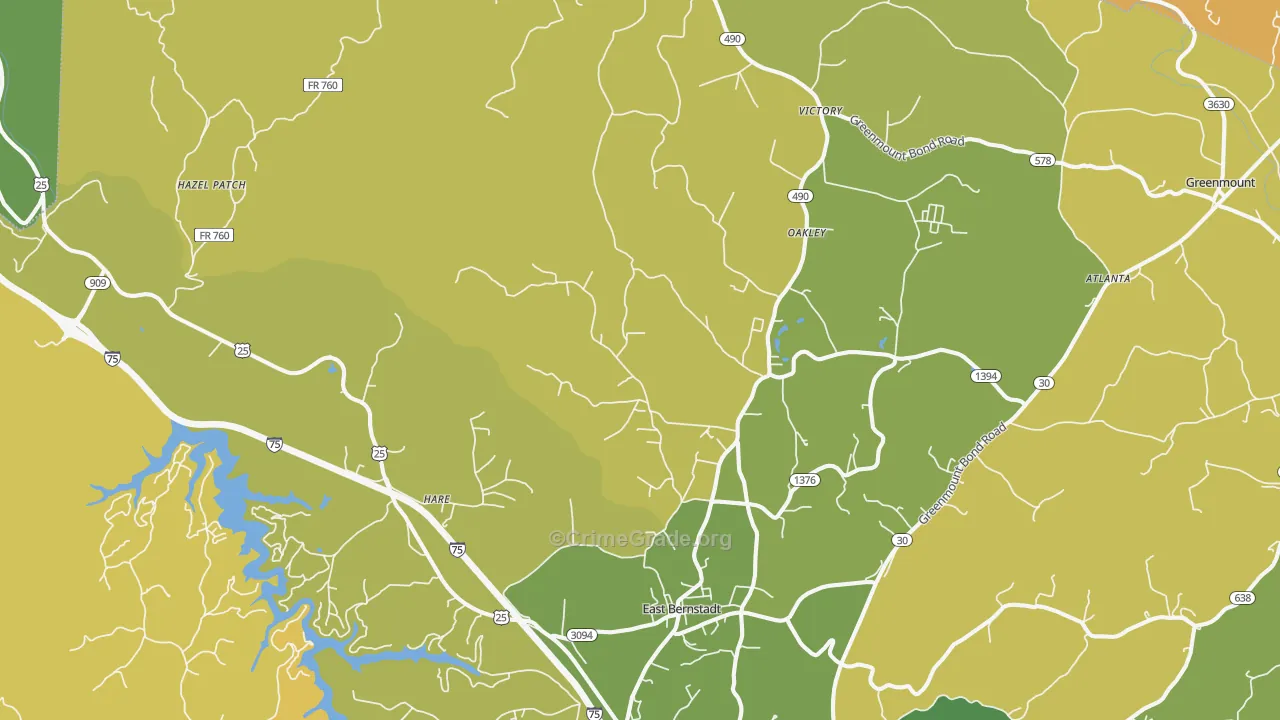 East Bernstadt, KY Map of Vehicle Theft Rates
