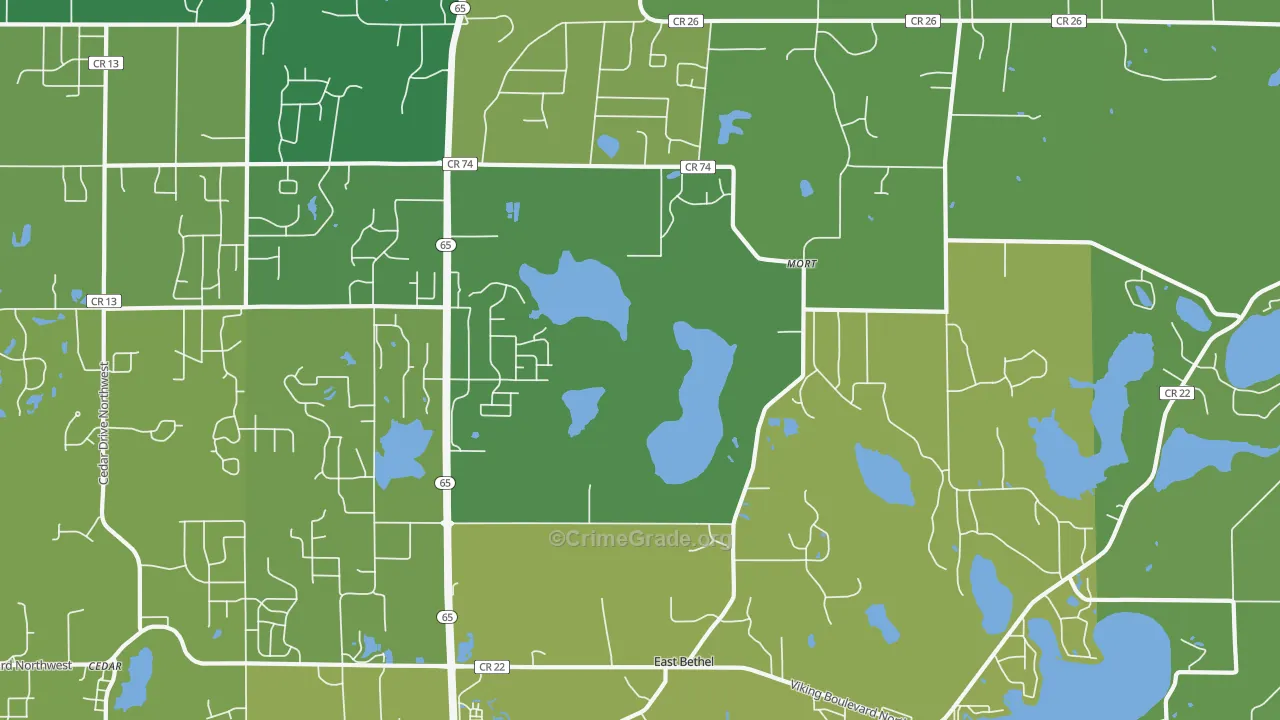 East Bethel, MN Map of Vehicle Theft Rates