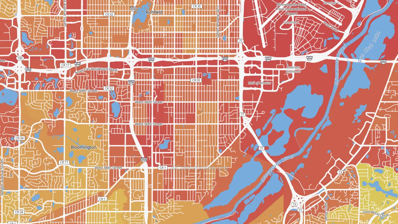 East Bloomington, Bloomington, MN Map of Vehicle Theft Rates