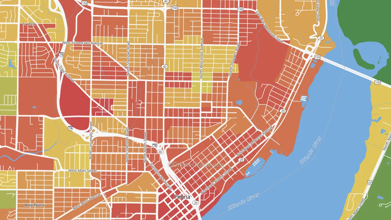 East Bluff, Peoria, IL Map of Vehicle Theft Rates