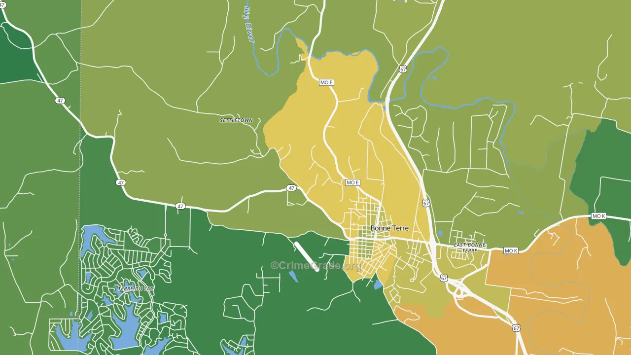 East Bonne Terre, MO Map of Vehicle Theft Rates