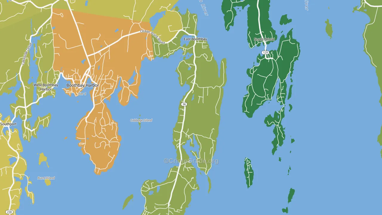 East Boothbay, ME Map of Vehicle Theft Rates