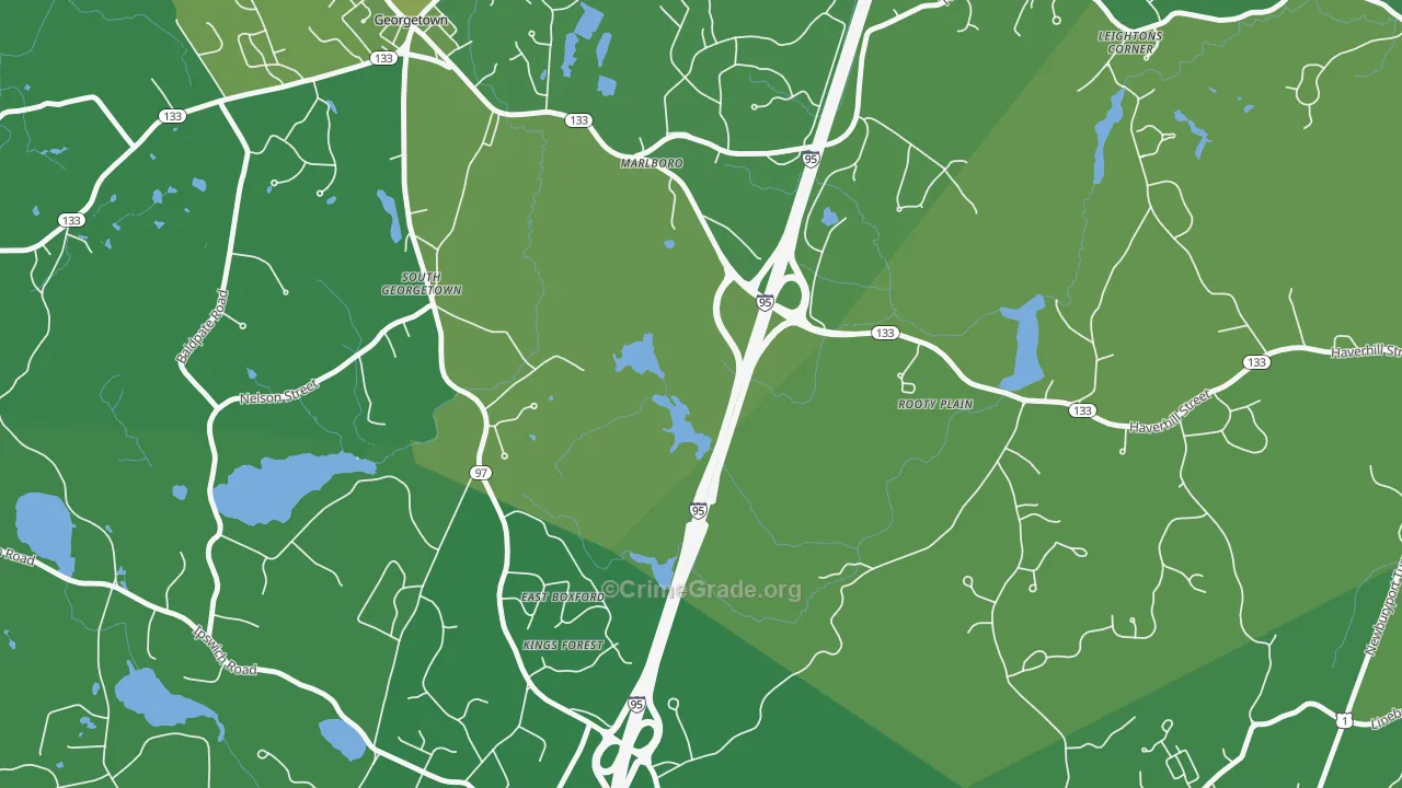 East Boxford, MA Map of Vehicle Theft Rates