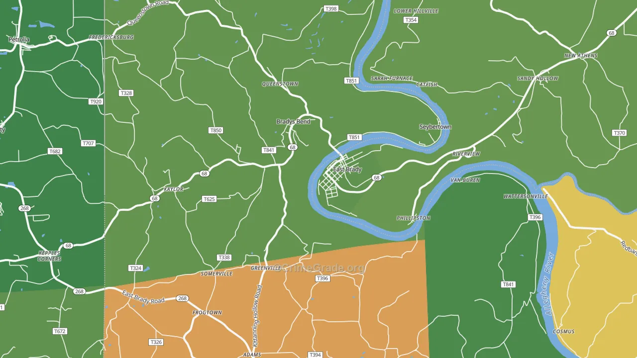 East Brady, PA Map of Vehicle Theft Rates