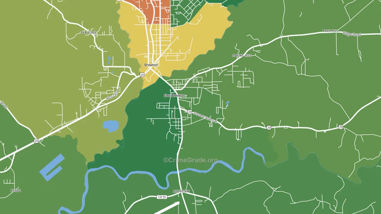 East Brewton, AL Map of Vehicle Theft Rates