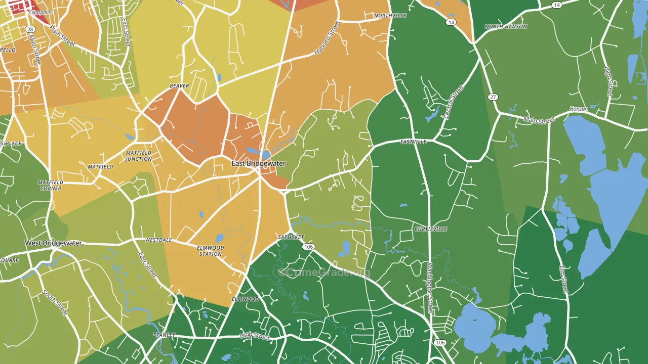 East Bridgewater, MA Map of Vehicle Theft Rates