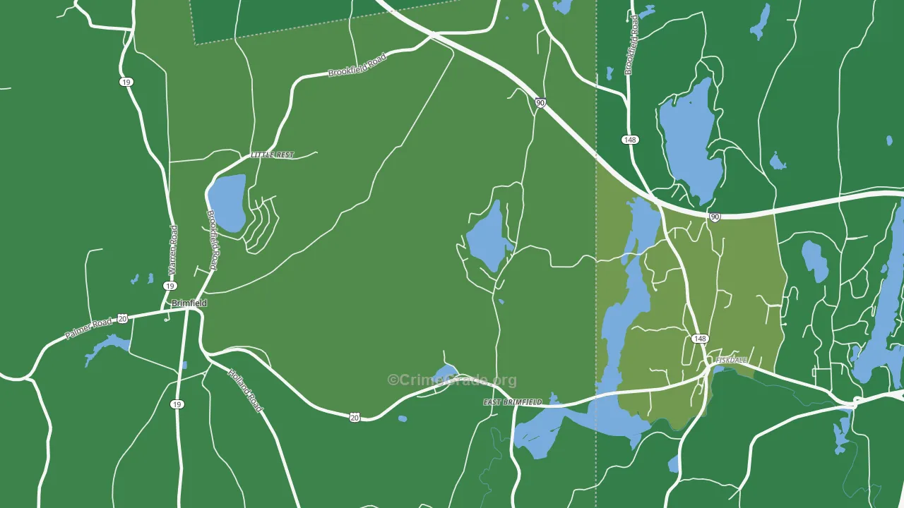 East Brimfield, MA Map of Vehicle Theft Rates