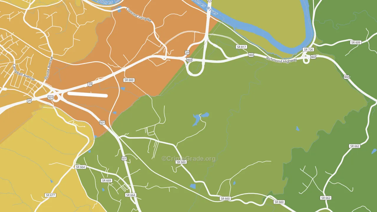 East Brook, VA Map of Vehicle Theft Rates