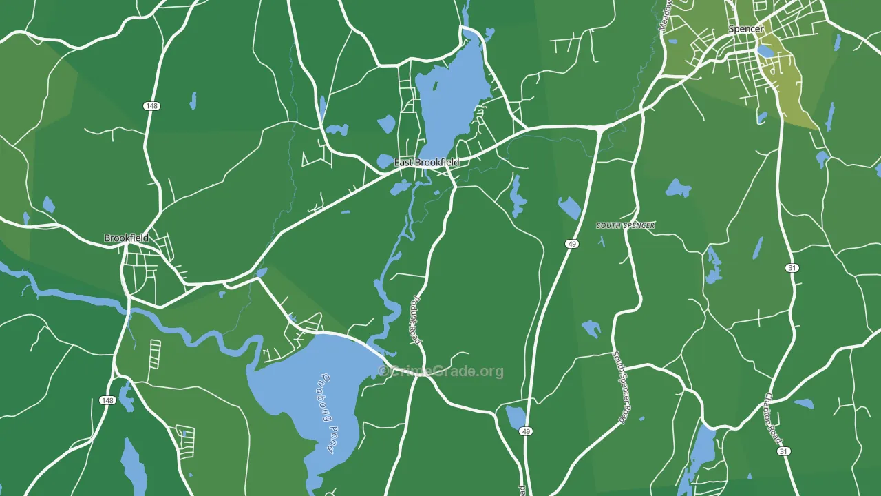 East Brookfield, MA Map of Vehicle Theft Rates