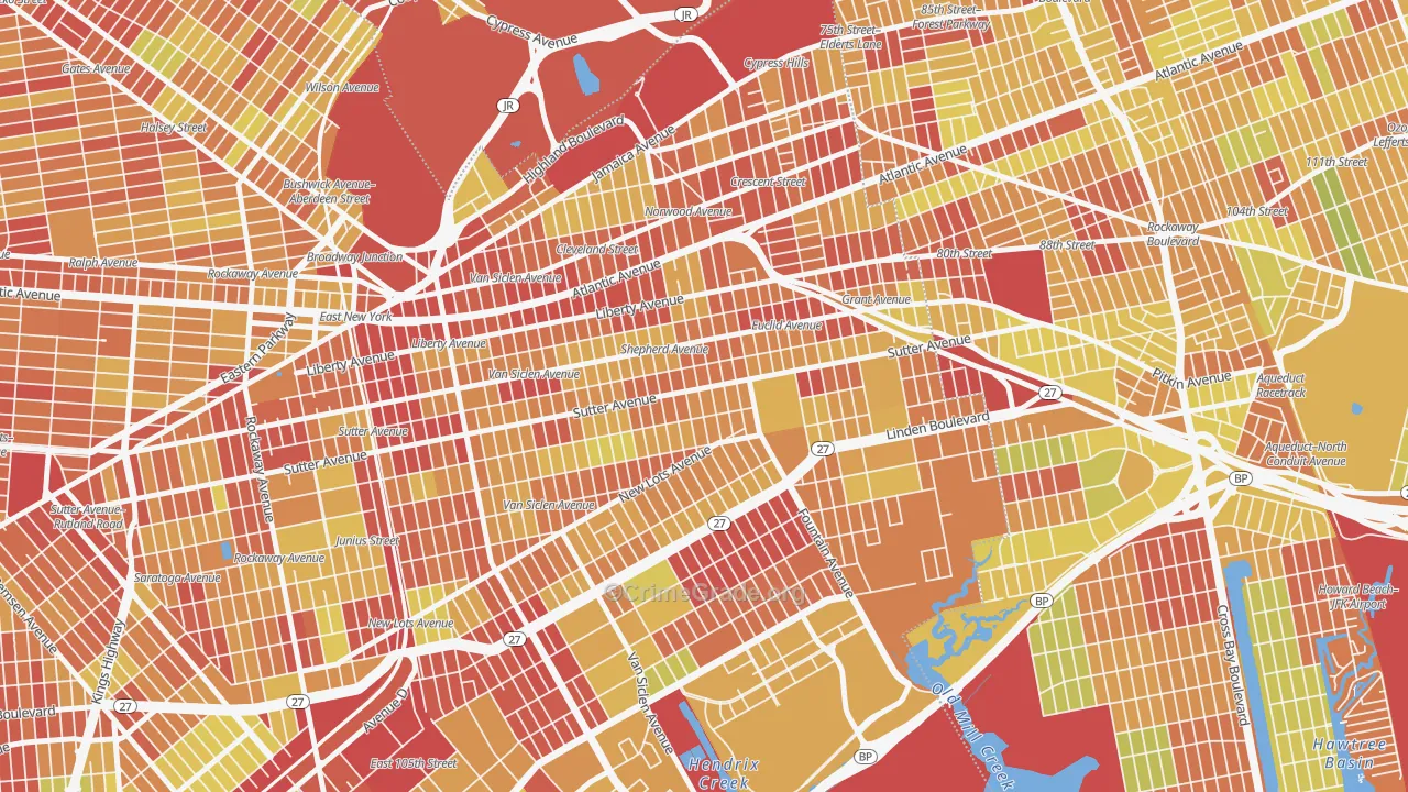 East Brooklyn, Brooklyn, NY Map of Vehicle Theft Rates