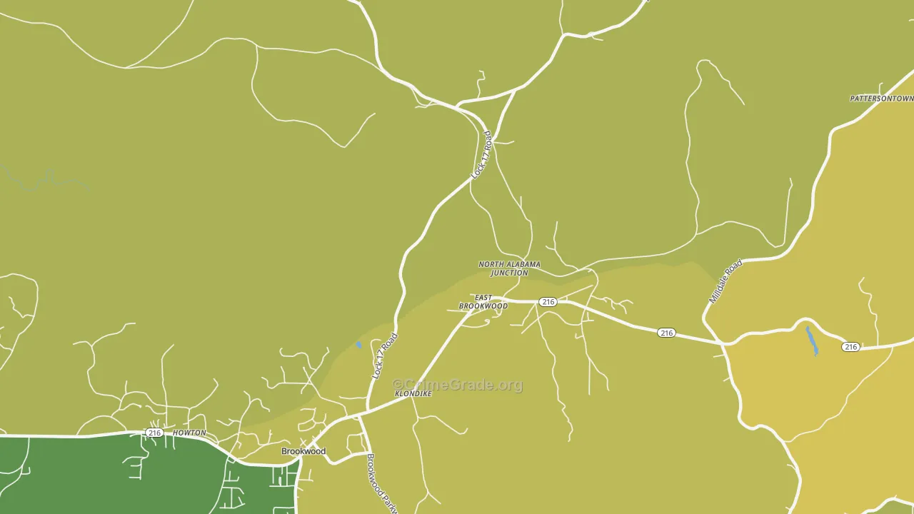 East Brookwood, AL Map of Vehicle Theft Rates