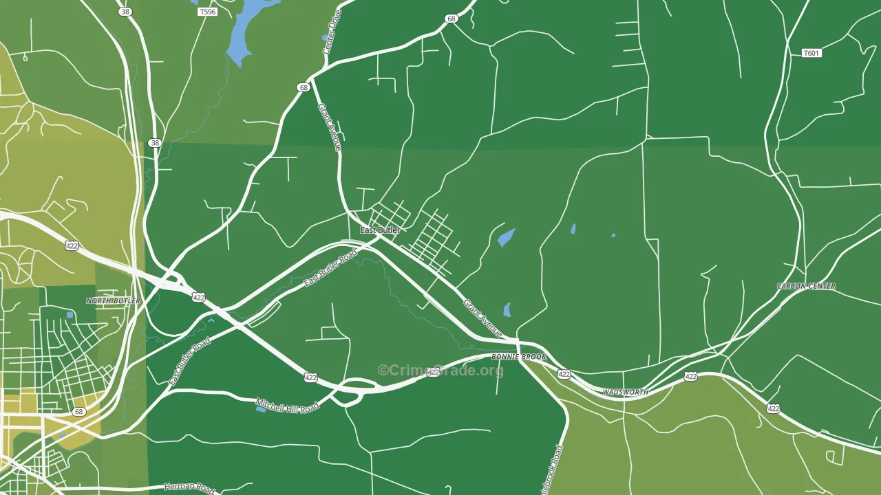 East Butler, PA Map of Vehicle Theft Rates