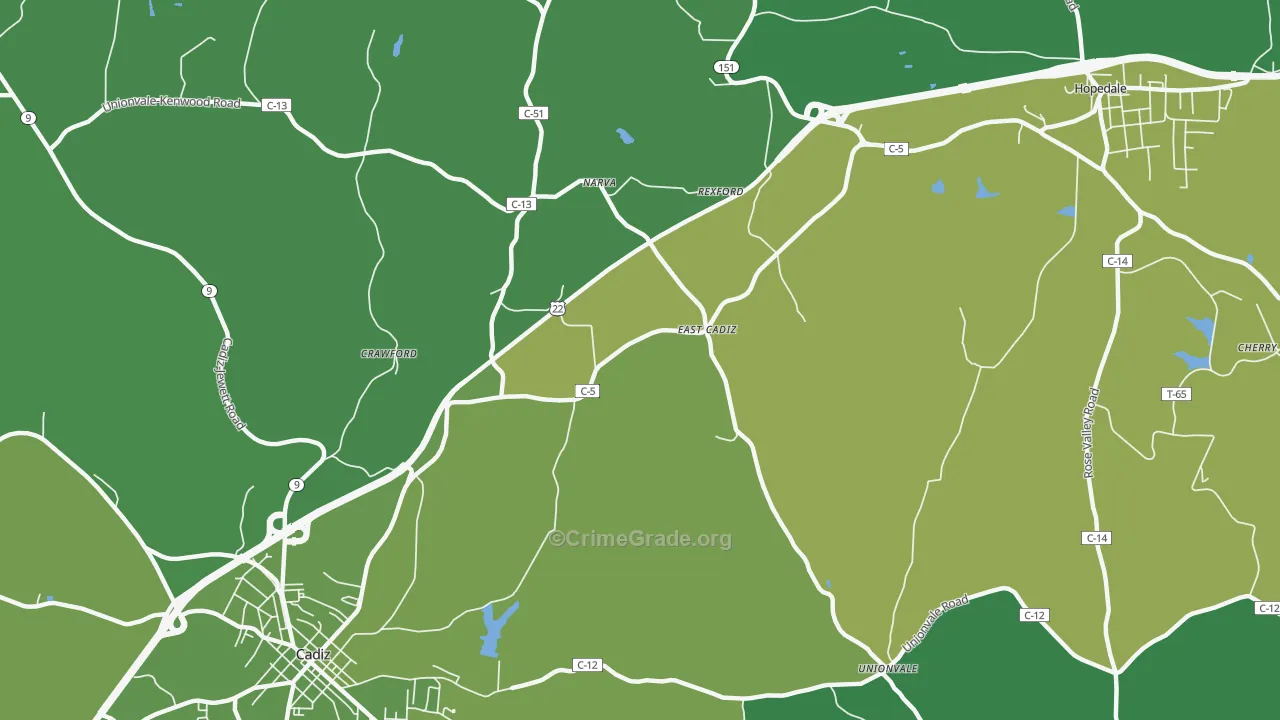 East Cadiz, OH Map of Vehicle Theft Rates
