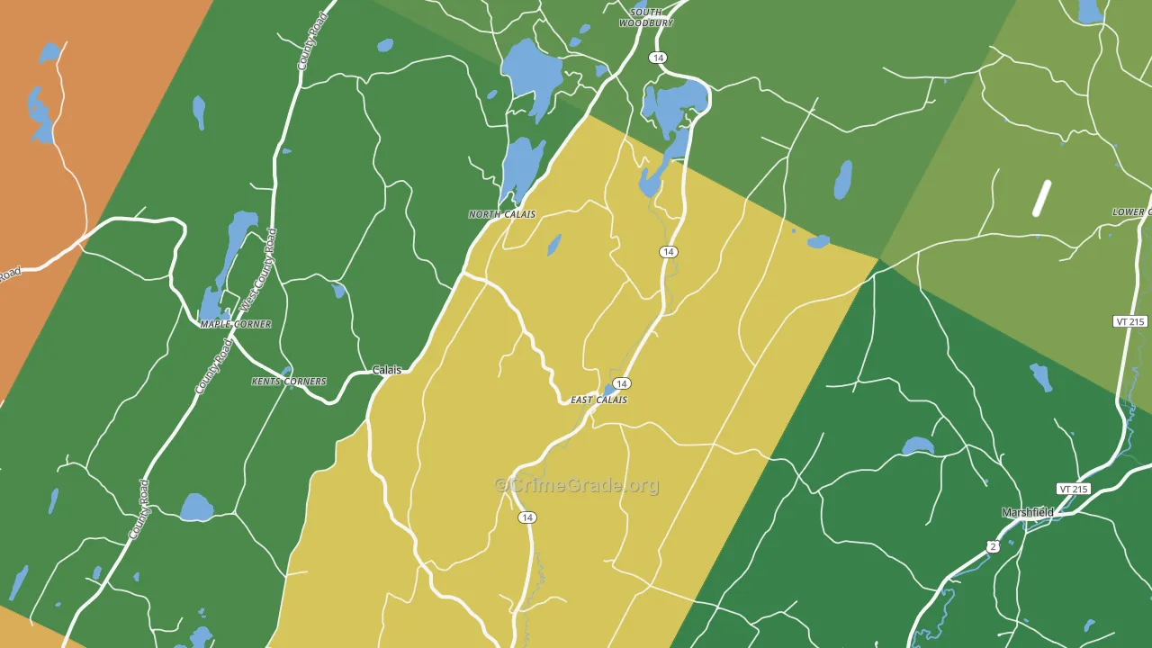 East Calais, VT Map of Vehicle Theft Rates