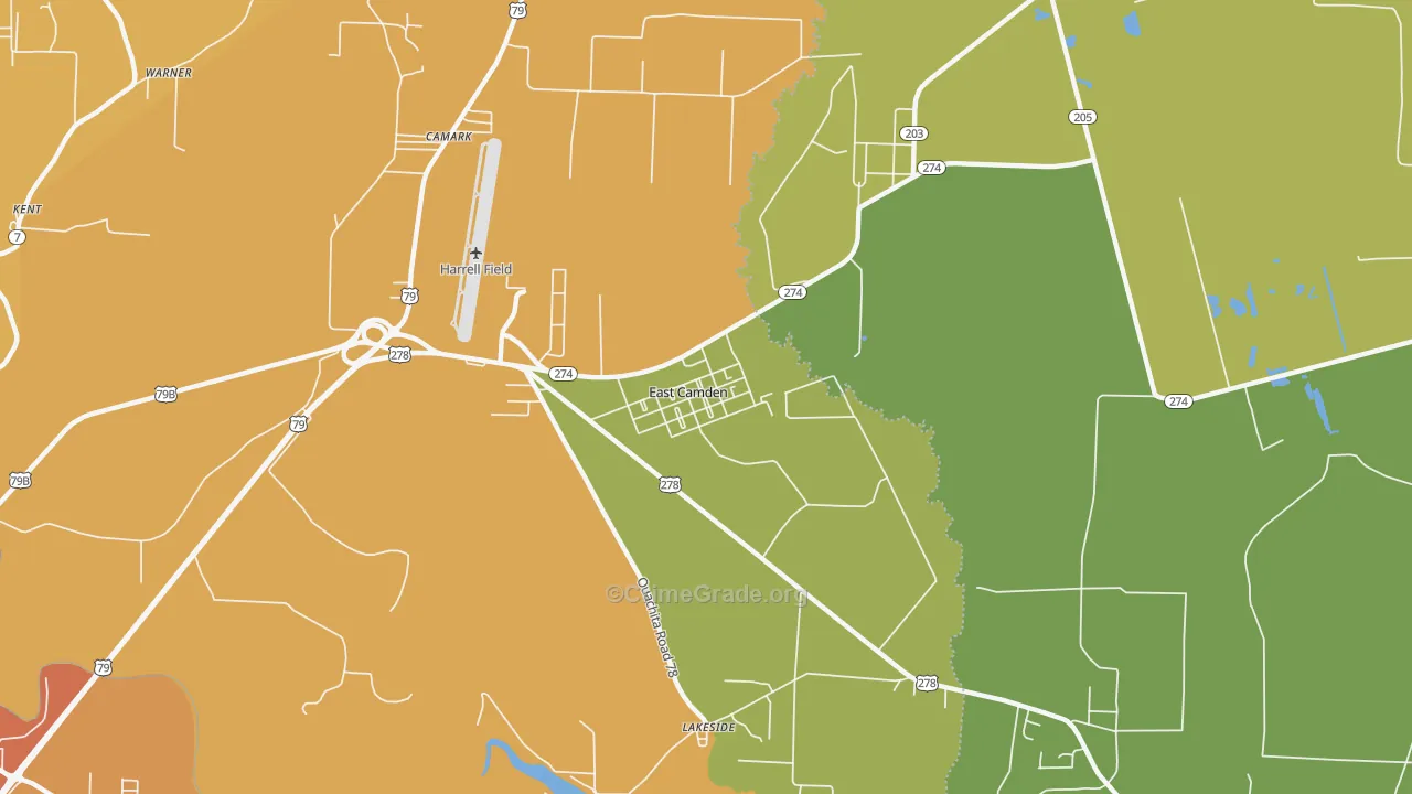 East Camden, AR Map of Vehicle Theft Rates