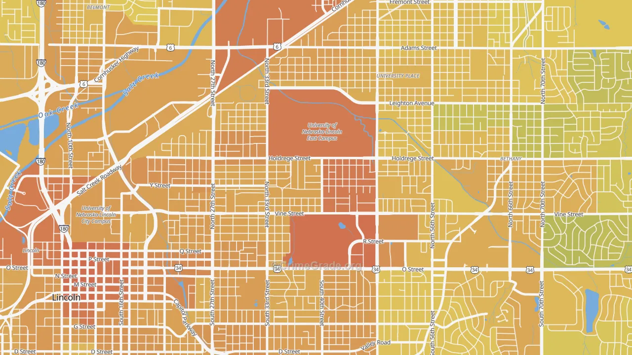 East Campus, Lincoln, NE Map of Vehicle Theft Rates
