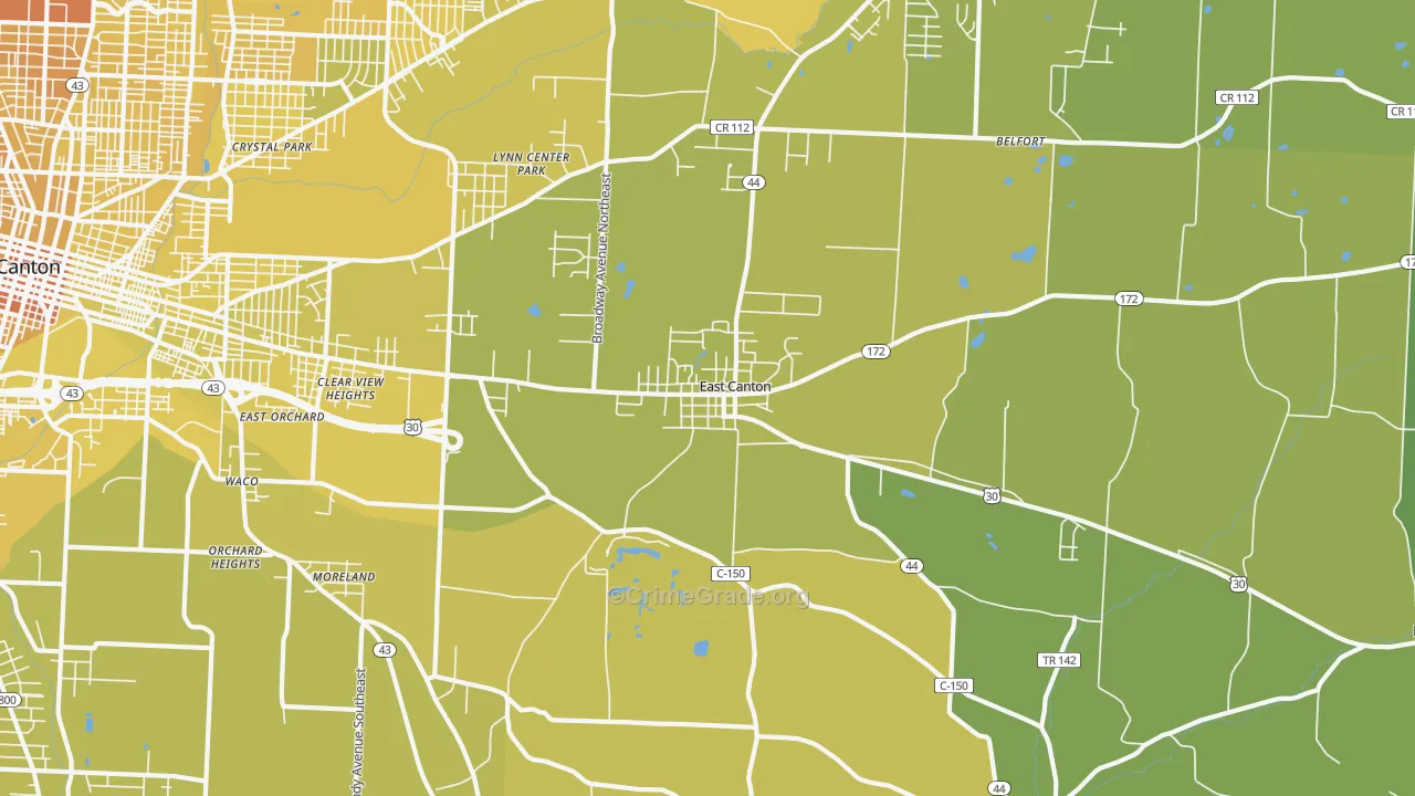 East Canton, OH Map of Vehicle Theft Rates