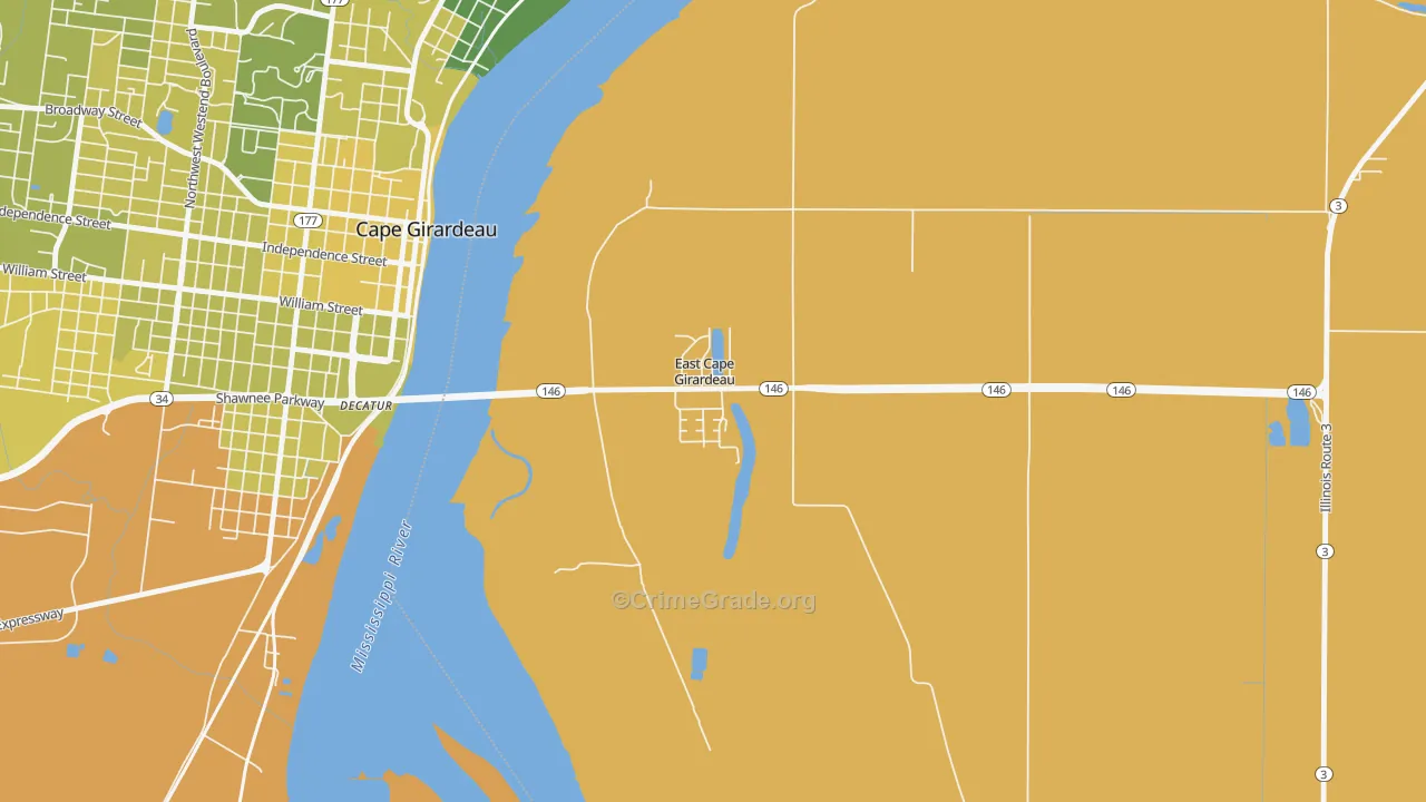 East Cape Girardeau, IL Map of Vehicle Theft Rates