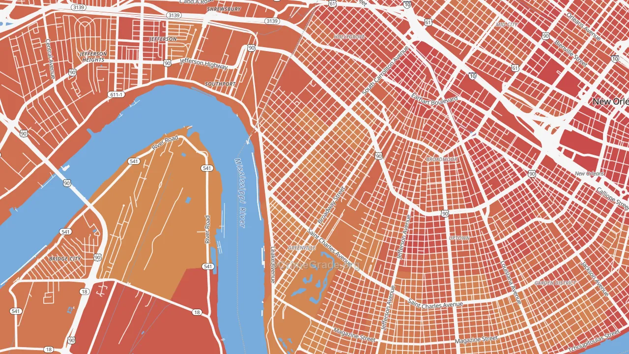 East Carollton, New Orleans, LA Map of Vehicle Theft Rates