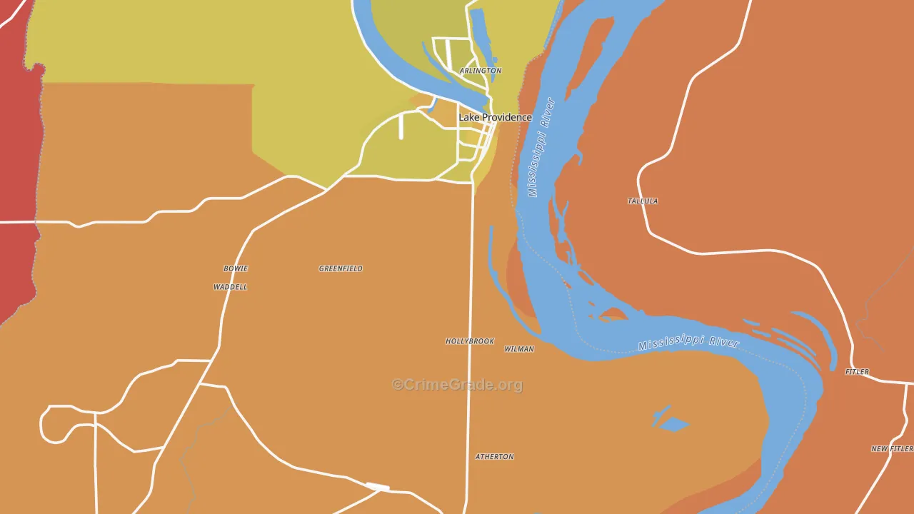 East Carroll Parish, LA Map of Vehicle Theft Rates