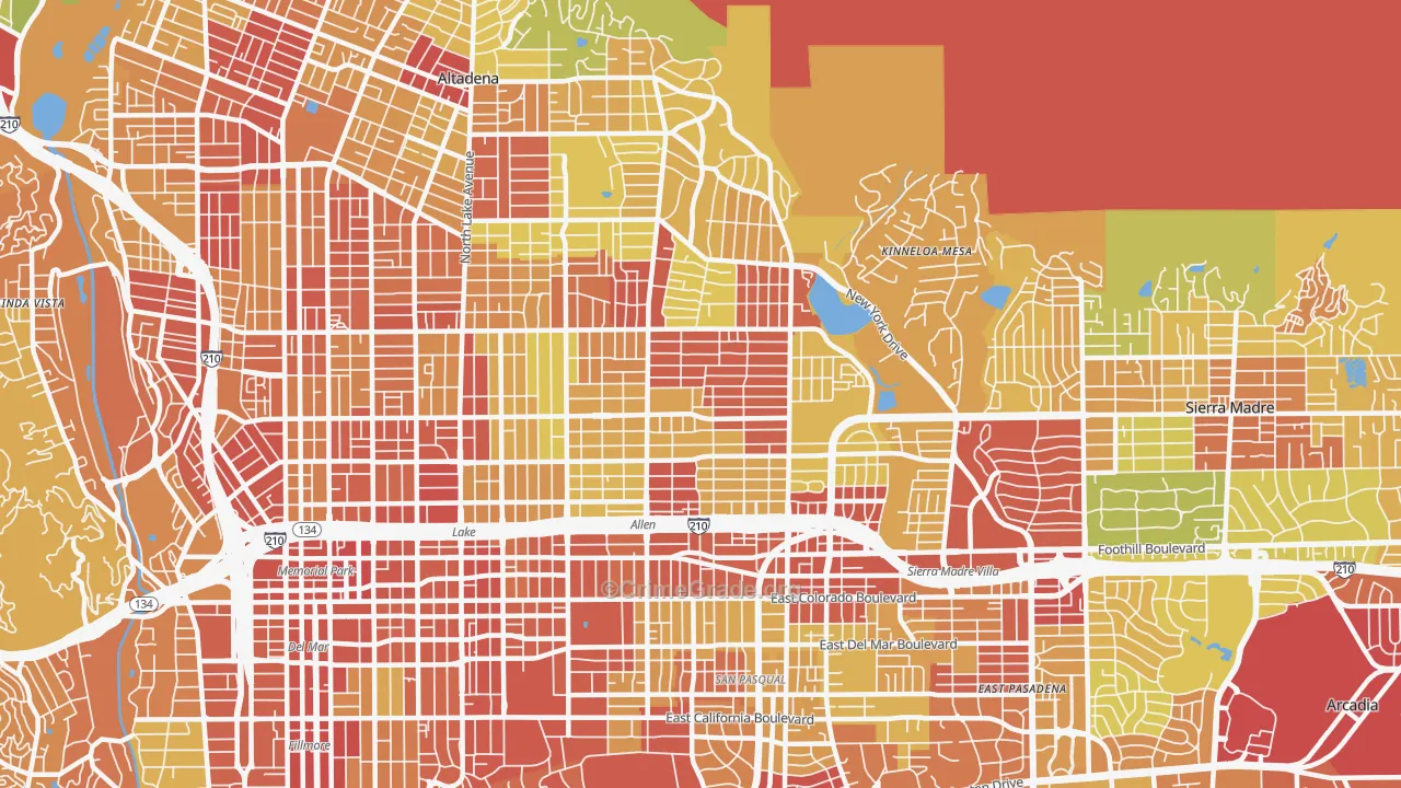 East Central, Pasadena, CA Map of Vehicle Theft Rates