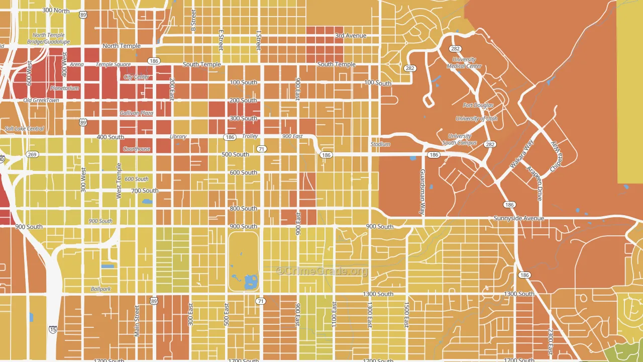 East Central, Salt Lake City, UT Map of Vehicle Theft Rates