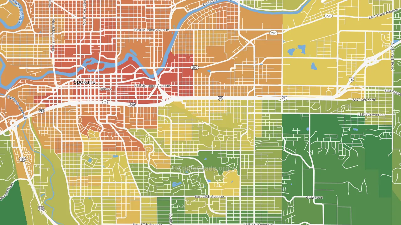 East Central, Spokane, WA Map of Vehicle Theft Rates