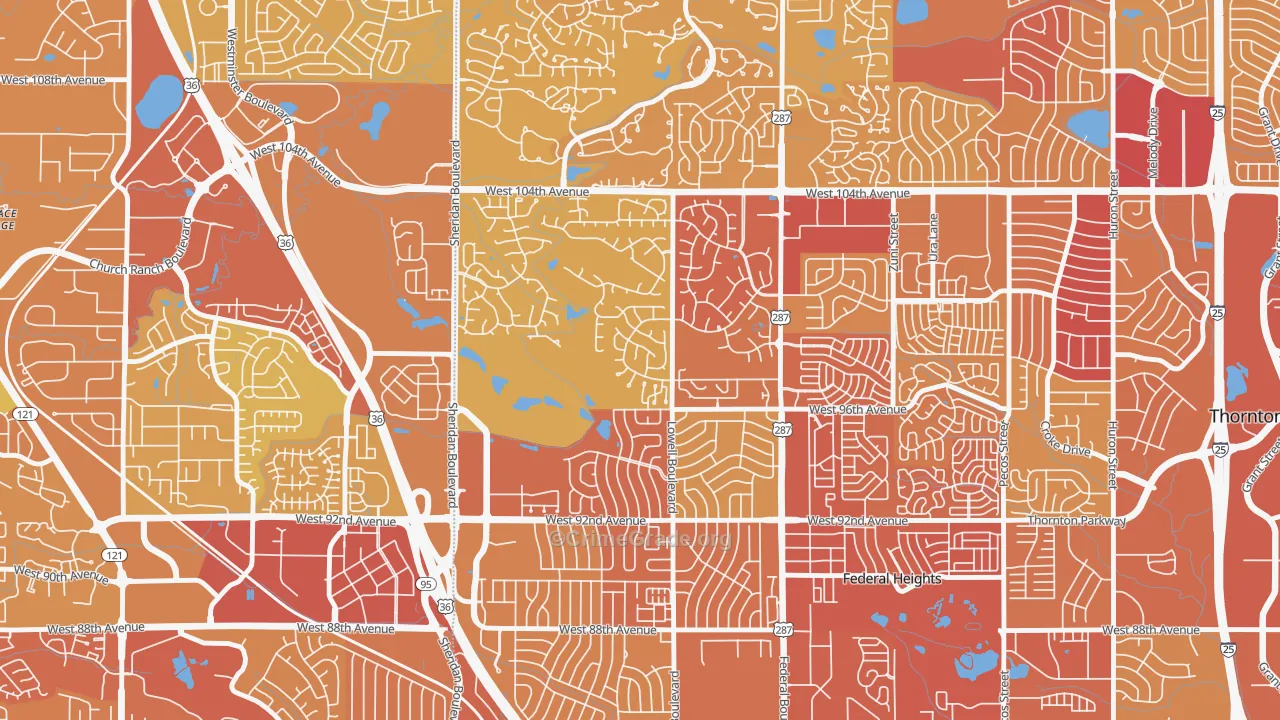 East Central Westminster, Westminster, CO Map of Vehicle Theft Rates