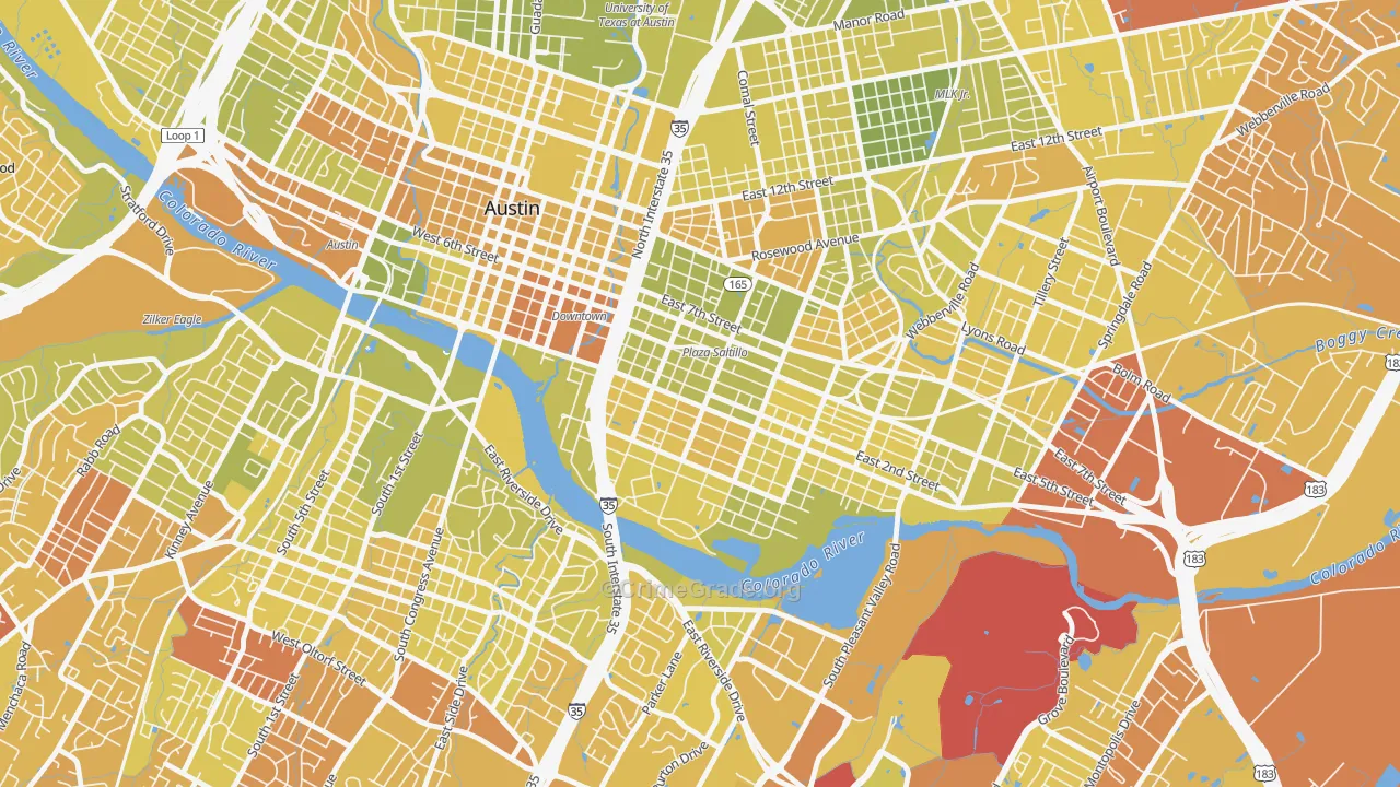 East Cesar Chavez, Austin, TX Map of Vehicle Theft Rates
