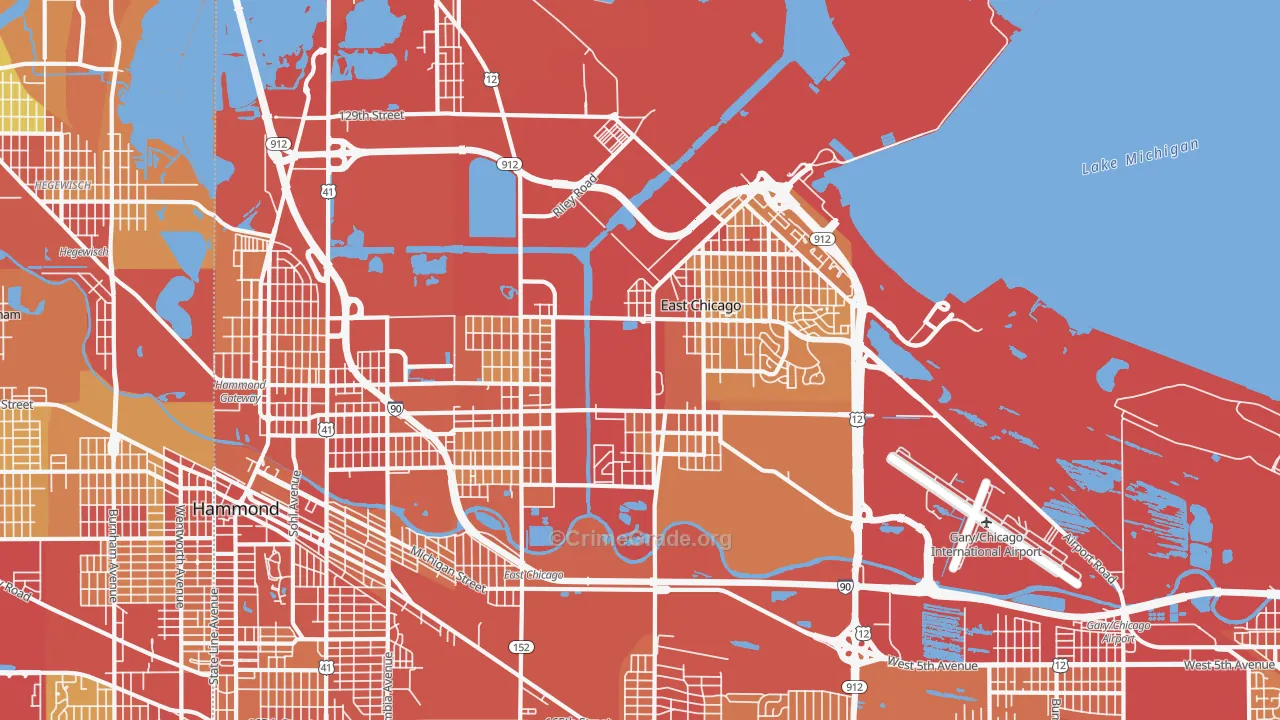 East Chicago, IN Map of Vehicle Theft Rates