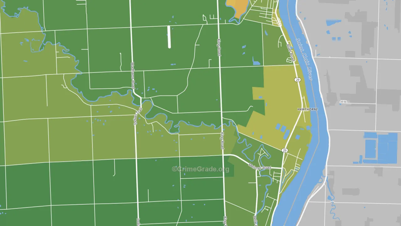 East China, MI Map of Vehicle Theft Rates