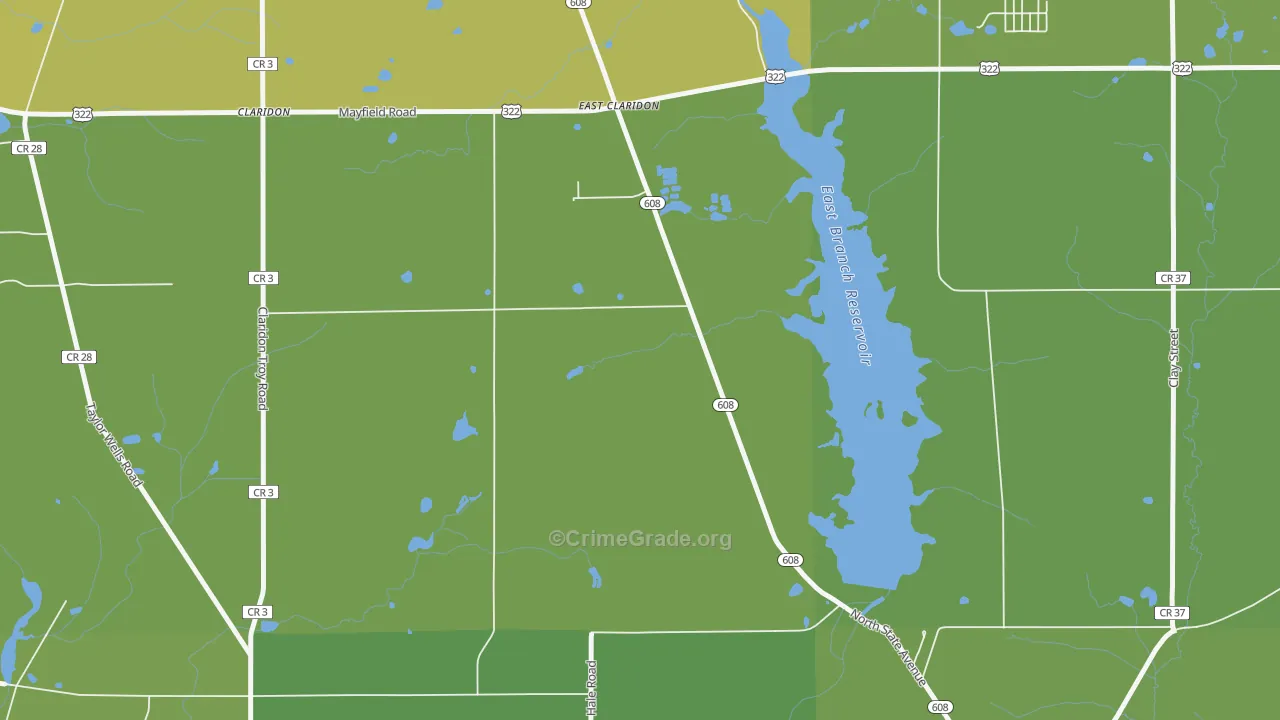 East Claridon, OH Map of Vehicle Theft Rates