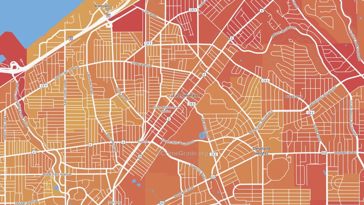 East Cleveland, OH Map of Vehicle Theft Rates