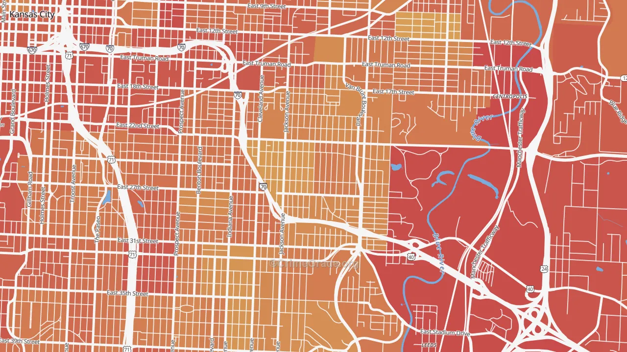 East Community Team South, Kansas City, MO Map of Vehicle Theft Rates