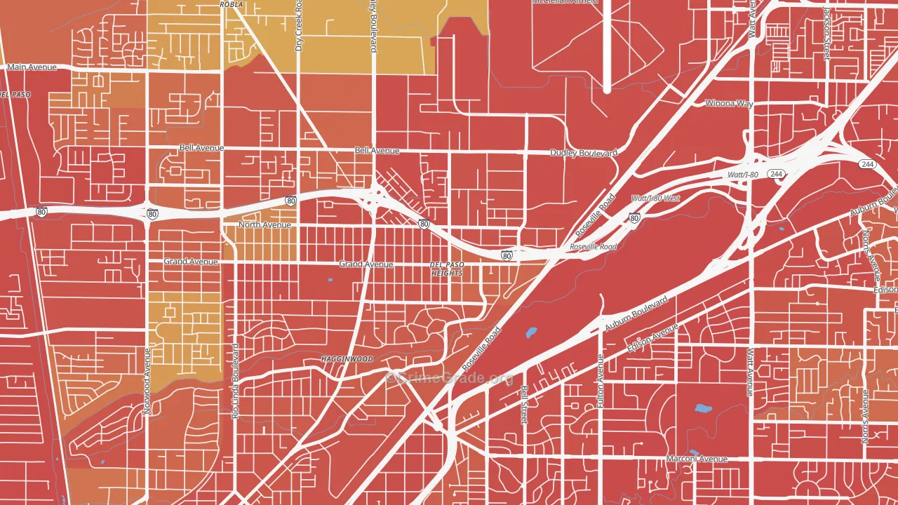 East del Paso Heights, Sacramento, CA Map of Vehicle Theft Rates