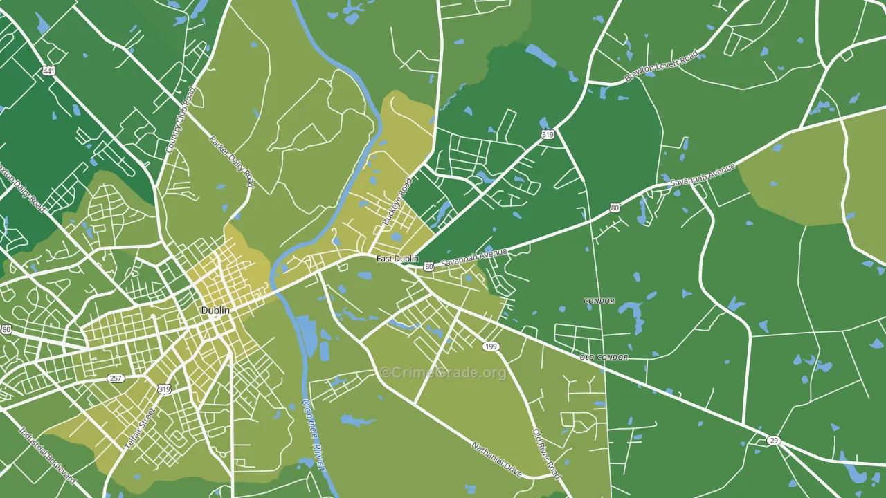 East Dublin, GA Map of Vehicle Theft Rates