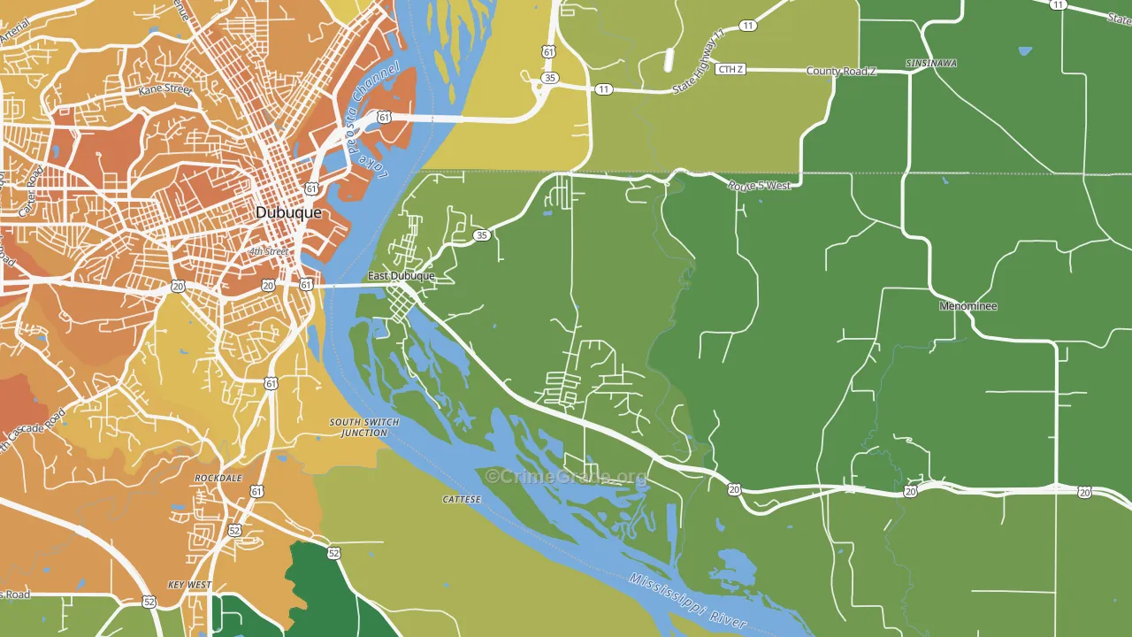 East Dubuque, IL Map of Vehicle Theft Rates