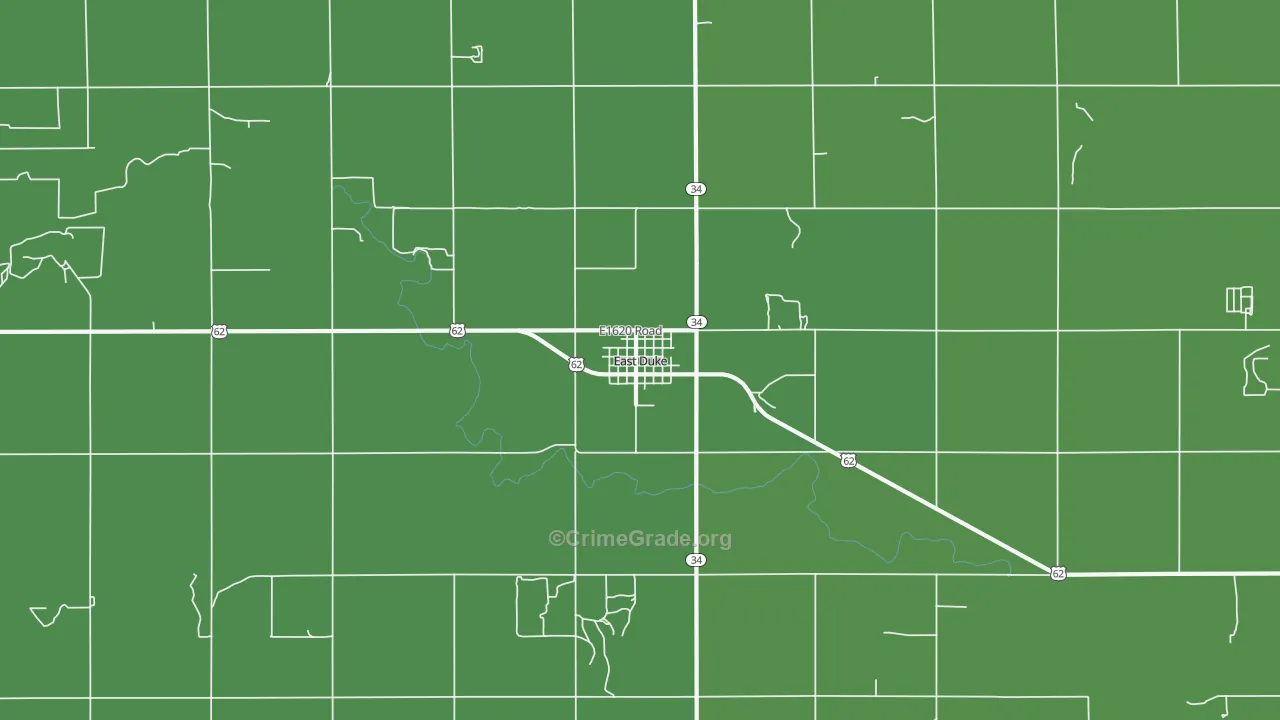 East Duke, OK Map of Vehicle Theft Rates