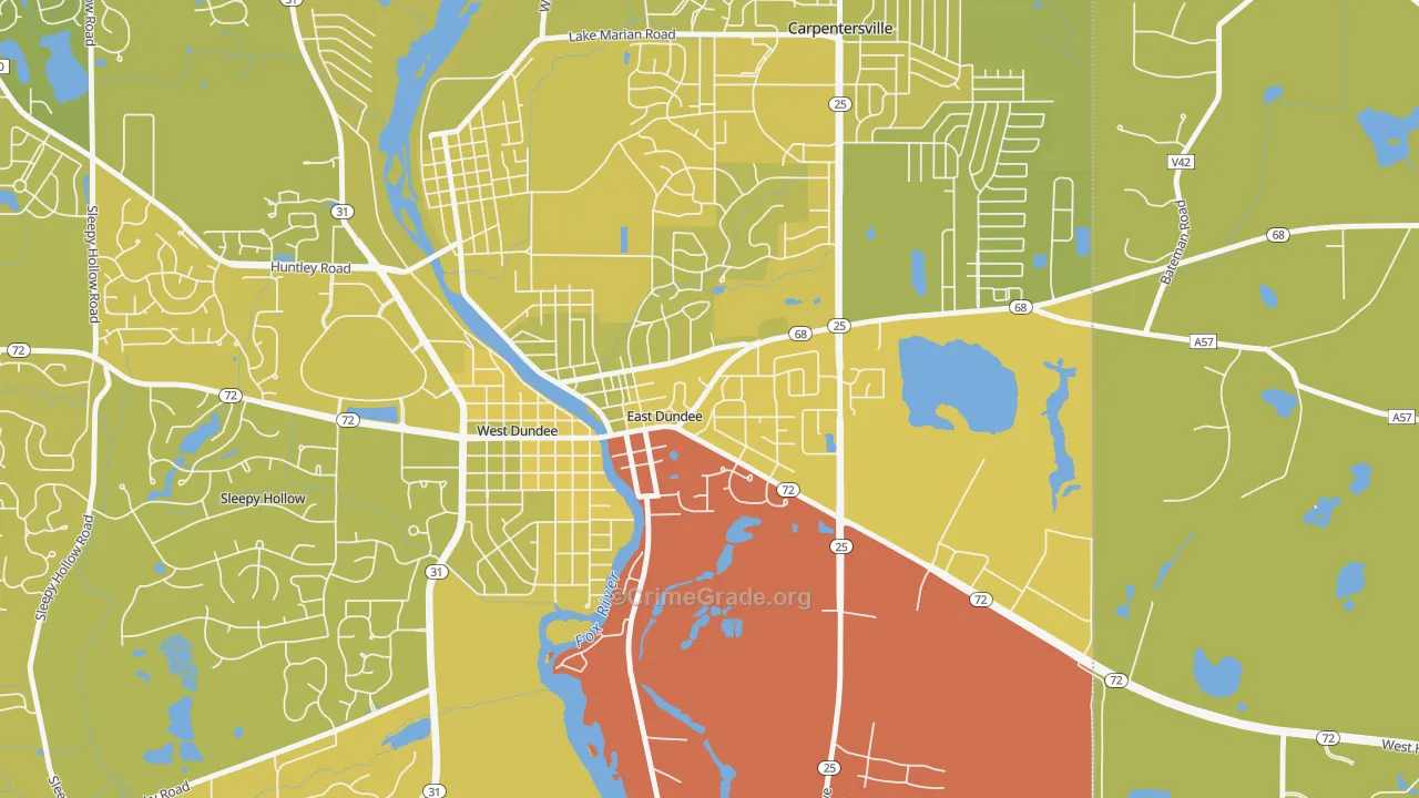 East Dundee, IL Map of Vehicle Theft Rates