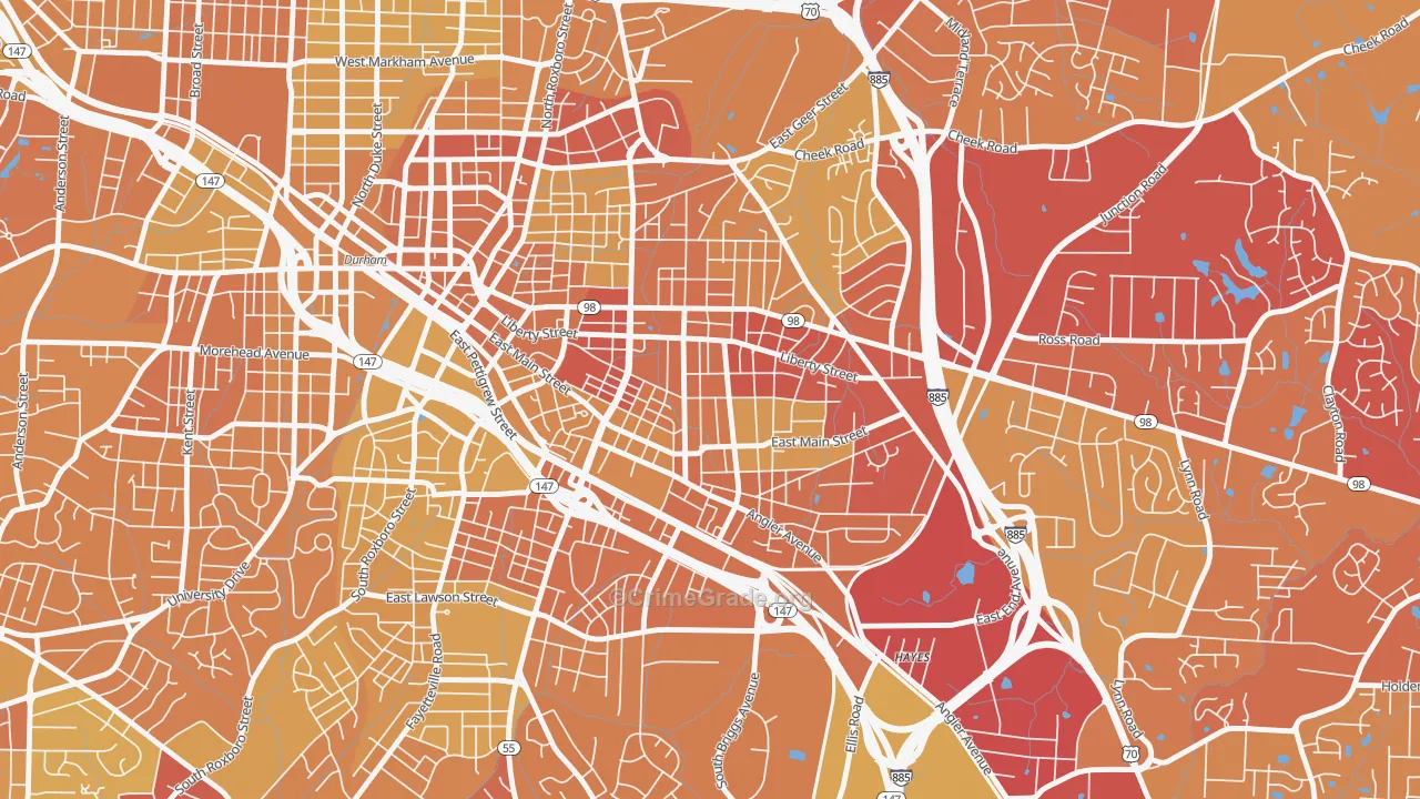 East Durham, Durham, NC Map of Vehicle Theft Rates