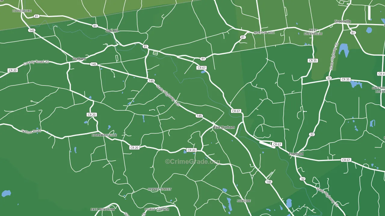 East Durham, NY Map of Vehicle Theft Rates