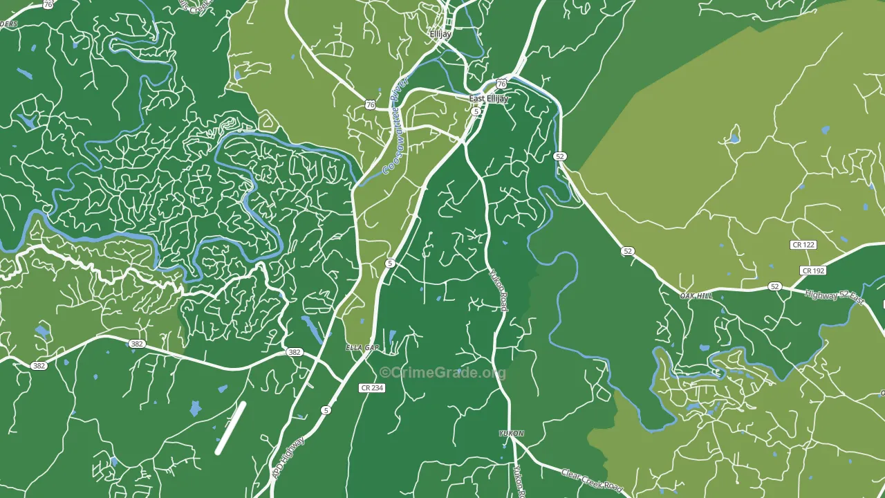 East Ellijay, GA Map of Vehicle Theft Rates