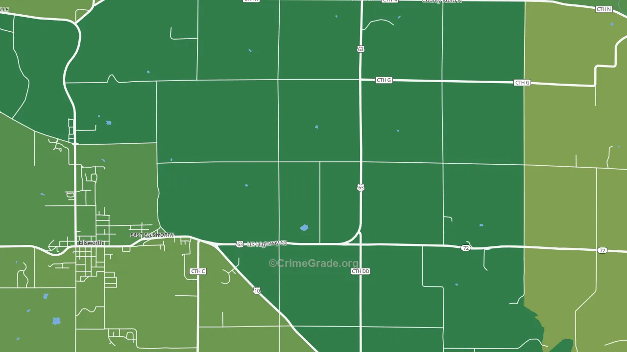 East Ellsworth, WI Map of Vehicle Theft Rates