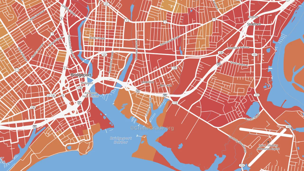 East End, Bridgeport, CT Map of Vehicle Theft Rates