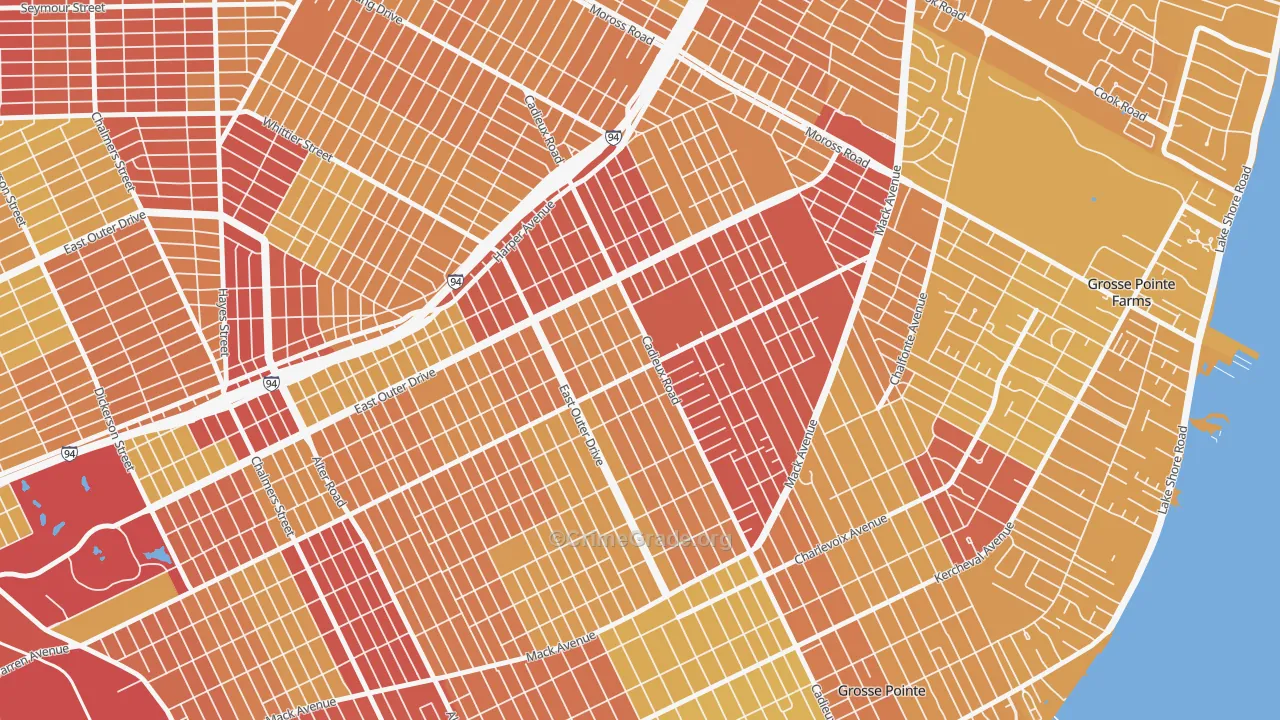 East English Village, Detroit, MI Map of Vehicle Theft Rates