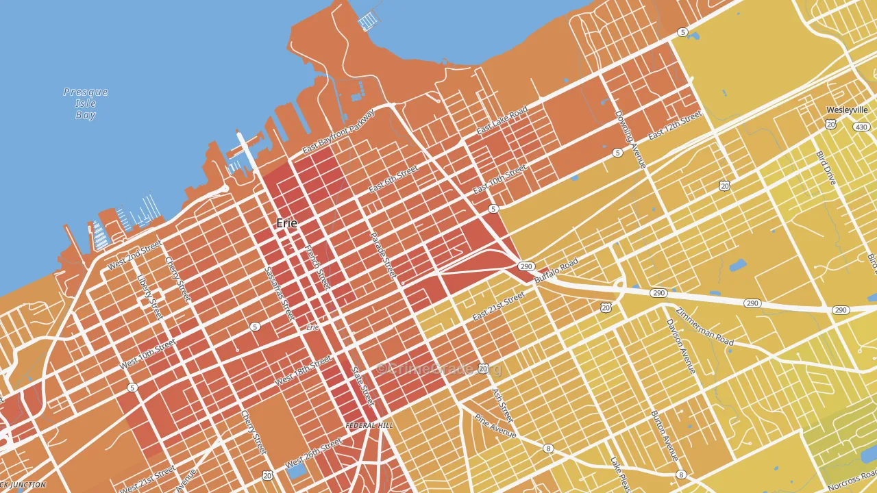 East Erie, Erie, PA Map of Vehicle Theft Rates