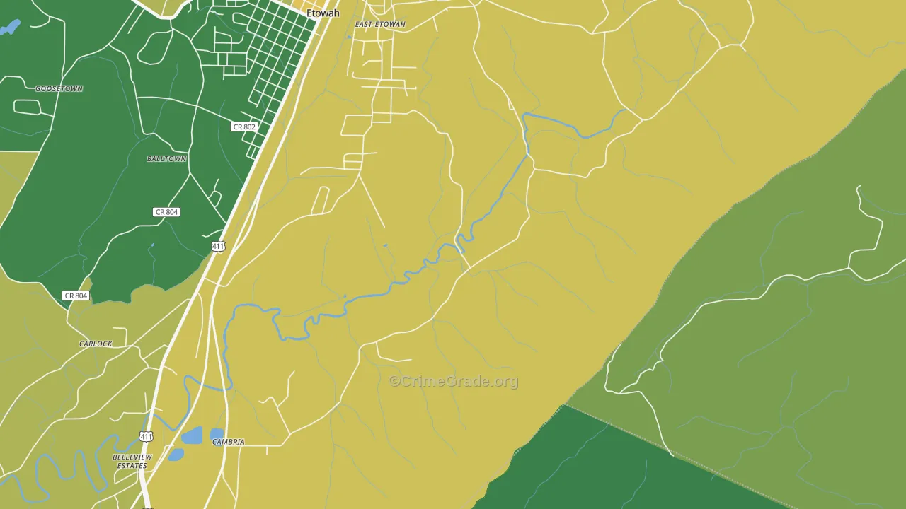 East Etowah, TN Map of Vehicle Theft Rates