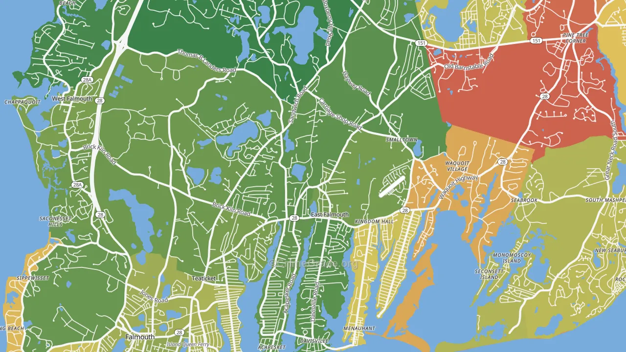 East Falmouth, MA Map of Vehicle Theft Rates